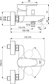 Ideal Standard Cerafine O Badearmatur Aufputz 155 mm Chrom – Einhandhebelmischer mit Wassersparposition