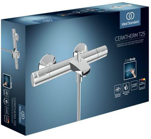 Ideal Standard Badethermostat AP Ceratherm T25, Ausladung 158 mm, Chrom – mit Verbrühschutz