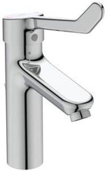 Ideal Standard Ceraplus Grande Waschtischarmatur mit Klinikhebel und Ablaufgarnitur, 123 mm Ausladung, Chrom