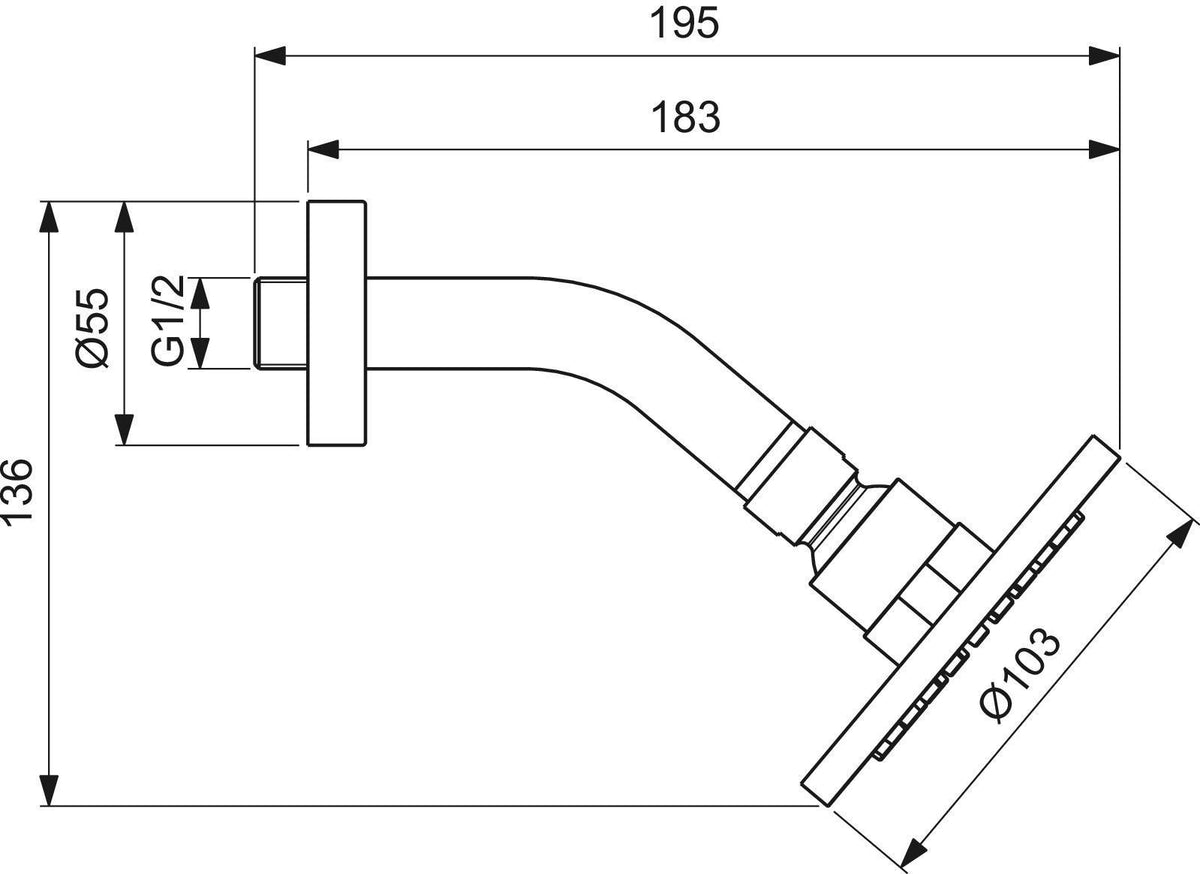 Ideal Standard Idealrain Kopfbrause d:103mm mit Arm Chrom – Regenstrahl, rund