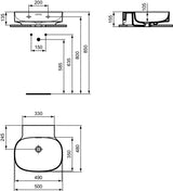 Ideal Standard Linda-X Aufsatzwaschtisch 500x480mm Weiß ohne Hahnloch mit Überlauf