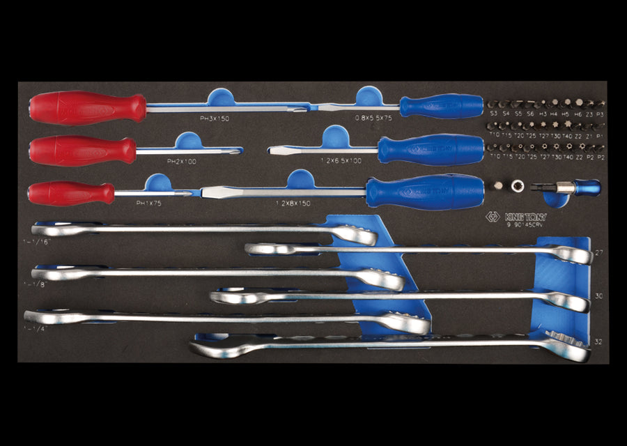 KING TONY Profi-Werkzeuge - Ring- Maulschlüssel, Schraubendreher - und Bitset - 45 tlg. 990145CRV