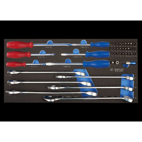 KING TONY Profi-Werkzeuge - Ring- Maulschlüssel, Schraubendreher - und Bitset - 45 tlg. 990145CRV