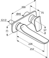 KLUDI AMBA Unterputz-Waschtisch-Wand-Einhandmischer 2-Loch chrom Ausladung 226 mm