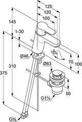 KLUDI PURE & EASY Waschtisch-Einhandmischer 70 mit Metall-Ablaufgarnitur – Chrom