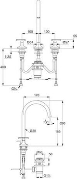 KLUDI NOVA FONTE Waschtischarmatur Deco Dreilochmontage chrom – 2-Griff-Armatur mit Ablaufgarnitur
