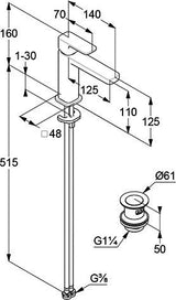 KLUDI RENON Waschtisch-Einhandmischer 110 mit Push-Open Ablaufgarnitur chrom