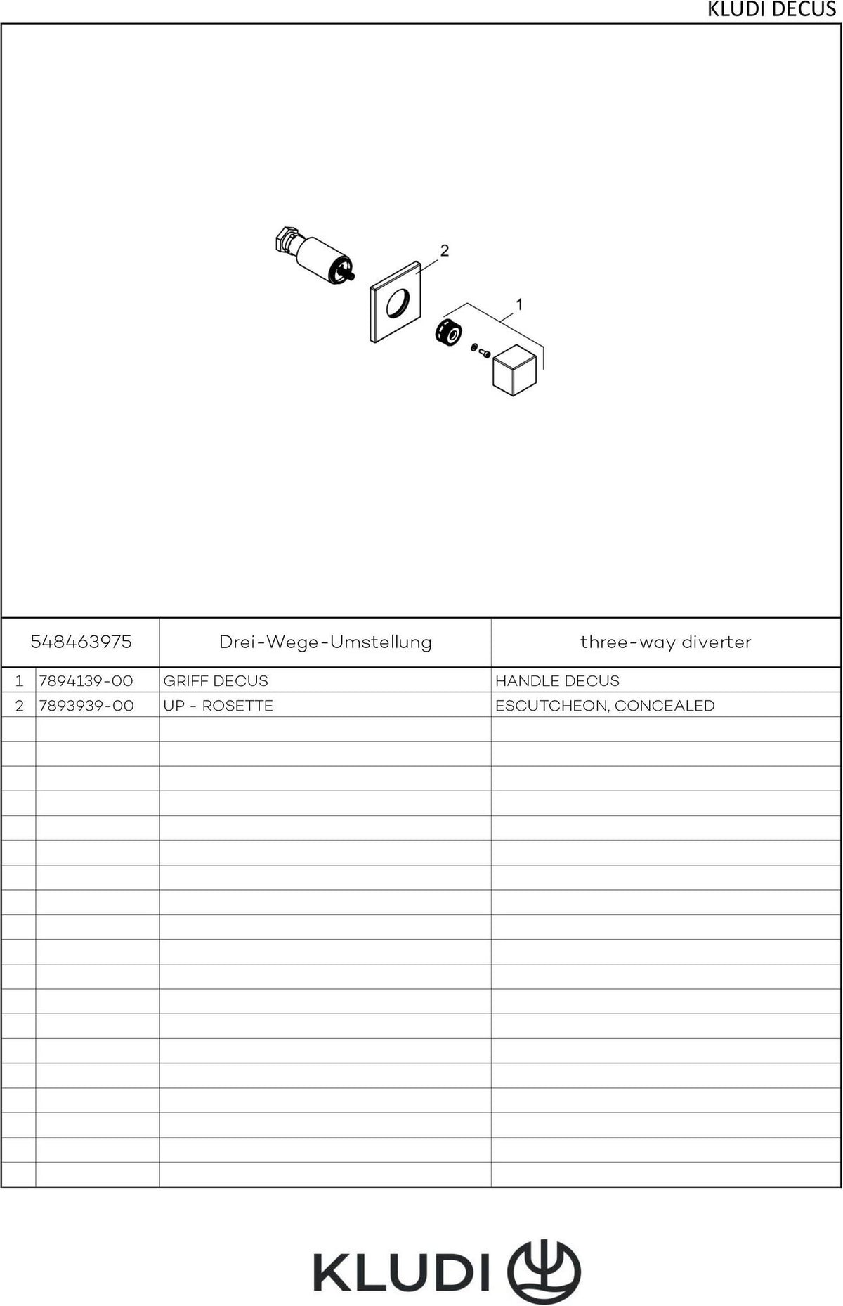 KLUDI DECUS 3-Wege-Umstellung Feinbau-Set chrom – variable Einbautiefe, Schubrosette 80 mm