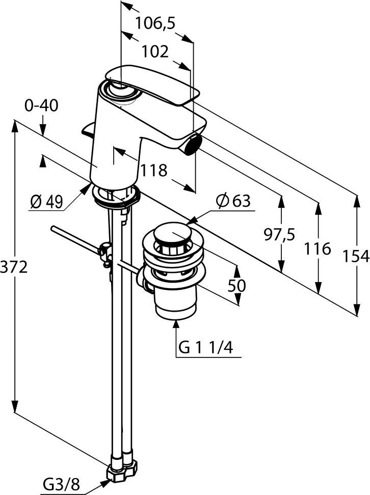 KLUDI BALANCE Bidet-Einhandmischer DN 15 weiß/chrom – mit Zugstangen-Ablaufgarnitur
