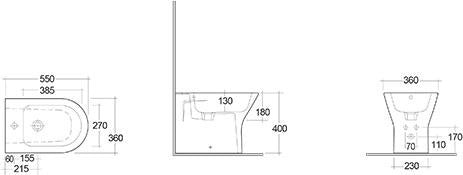 KLUDI RESA R Stand-Bidet 55 cm mattschwarz mit verdeckter Befestigung und Überlauf