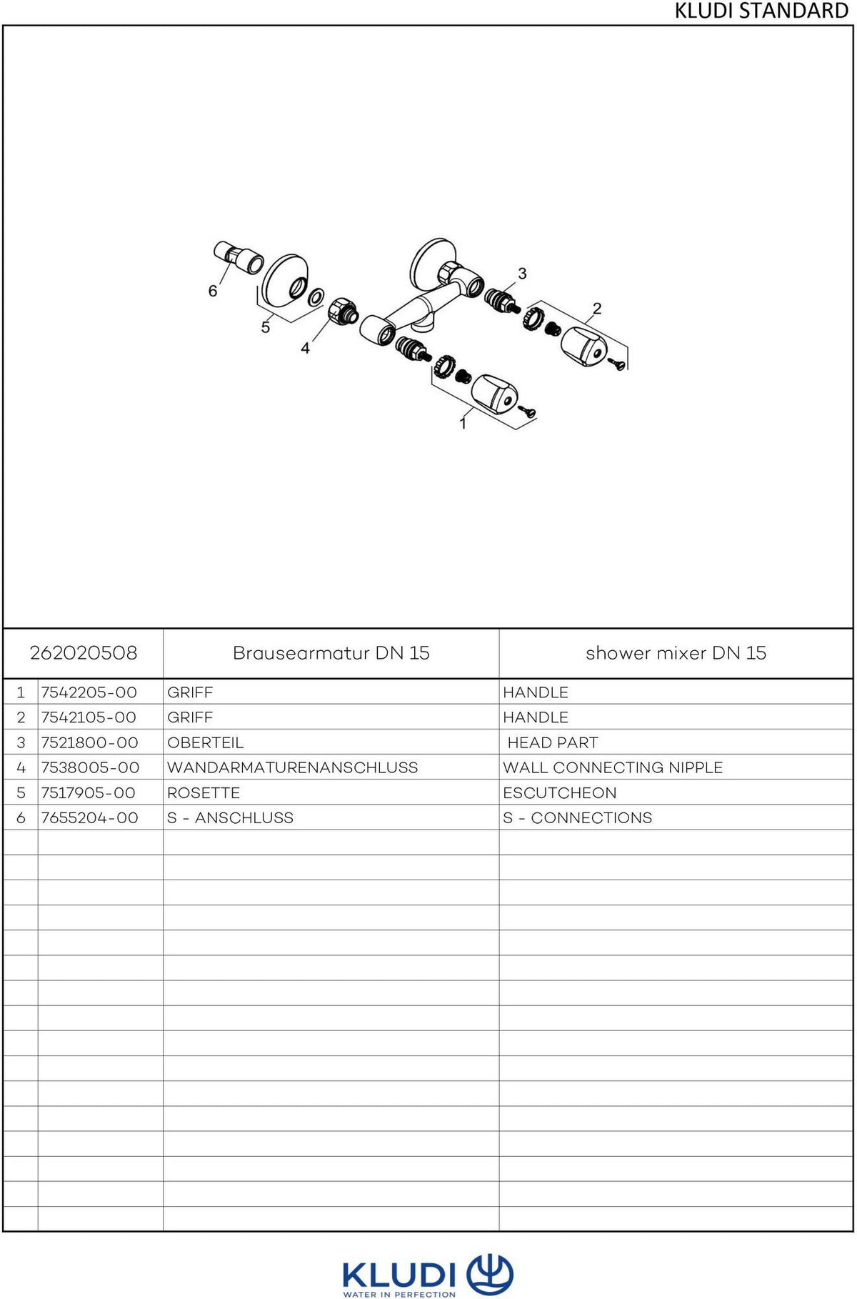 KLUDI STANDARD Brausearmatur ohne Brausegarnitur mit Terralux-Griff – Chrom, DN 15, Zweigriff, Wandmontage