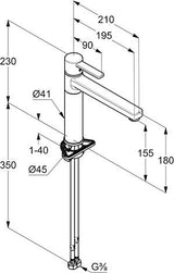 KLUDI ZENTA Spültisch-Einhandmischer DN 15 Chrom – 360° schwenkbarer Auslauf