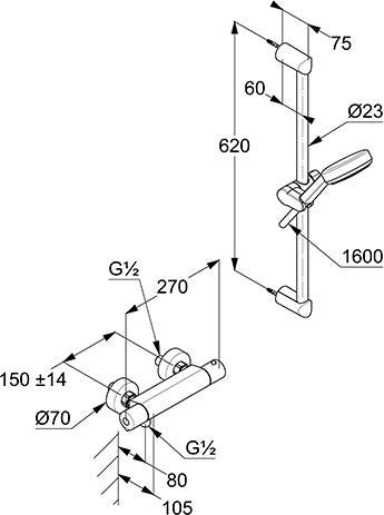 KLUDI DIVE S Shower-Duo 3S Brausegarnitur mit Thermostat & 600 mm Wandstange, Chrom