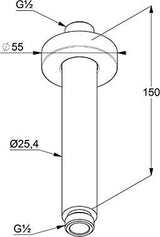 KLUDI A-QA Deckenauslass 150 mm chrom – Brausearm für Deckenmontage mit Rosette