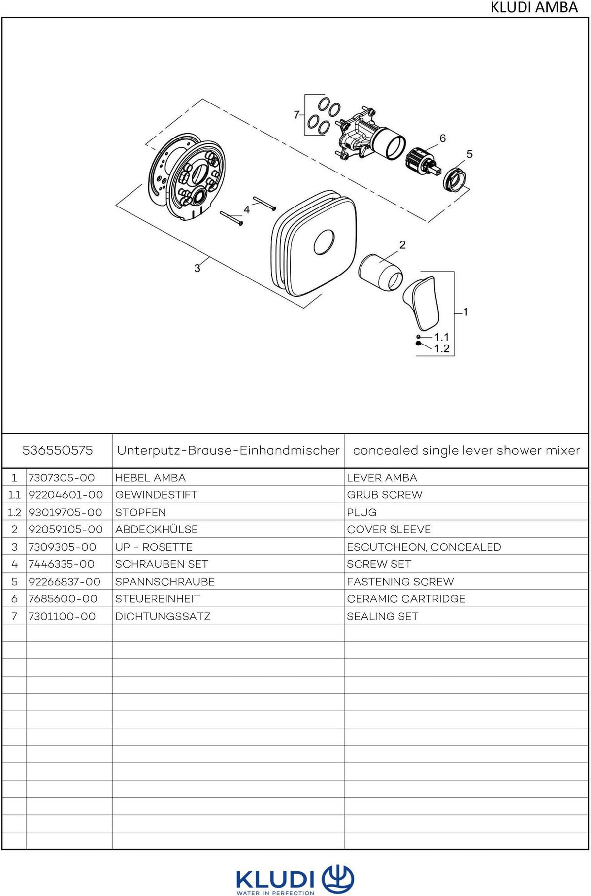 KLUDI AMBA UP-Brause-Einhandmischer Feinbau-Set chrom – Unterputz-Duscharmatur