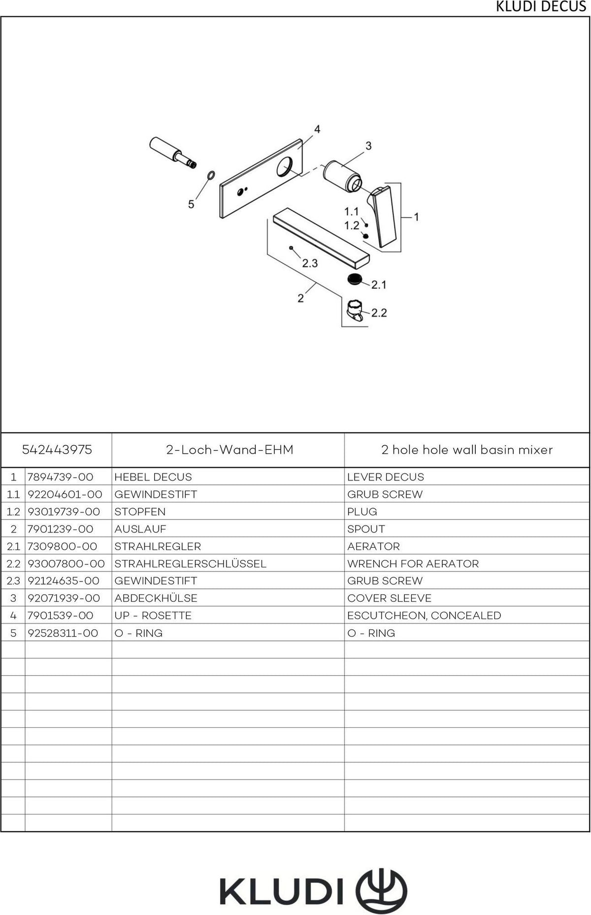 KLUDI DECUS 2-Loch-Wand-Einhandmischer 210 mm Feinbau-Set Chrom – Unterputz-Armatur