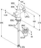 KLUDI NOVA FONTE Bidetarmatur DECO Chrom – 2-Griff, 1-Loch, mit Ablaufgarnitur