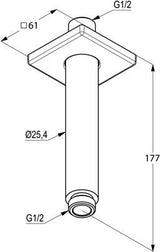 KLUDI A-QA Deckenauslass 150 mm eckige Rosette chrom – DN 15, G 1/2