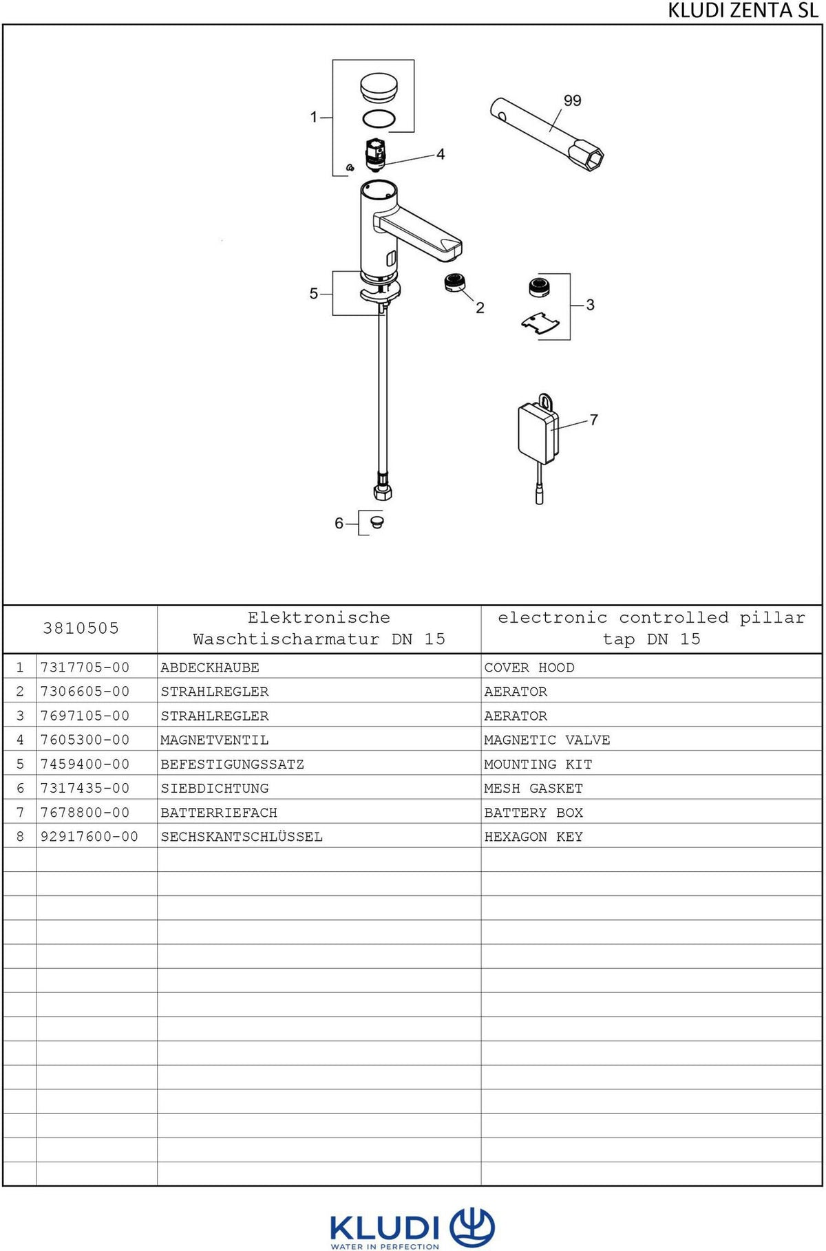 KLUDI ZENTA SL Elektronisches Standventil mit 6V Lithium Batterie – Chrom, Sensor, DN 15