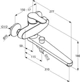 KLUDI PURE&SOLID Wannenfüll- und Brause-Einhandmischer DN 15, Ausladung 310 mm, Chrom – Wandmontage