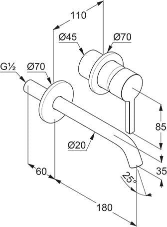 KLUDI NOVA FONTE Pura Waschtisch-Wand-Einhandmischer 180 Brushed Gold