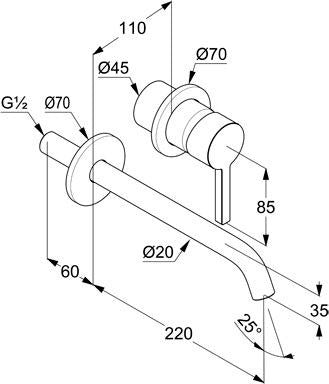 KLUDI NOVA FONTE Pura Waschtisch-Wand-Einhandmischer 220 mm chrom, ohne Ablaufgarnitur