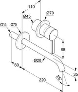 KLUDI NOVA FONTE Pura Waschtisch-Wand-Einhandmischer 220 mm chrom, ohne Ablaufgarnitur