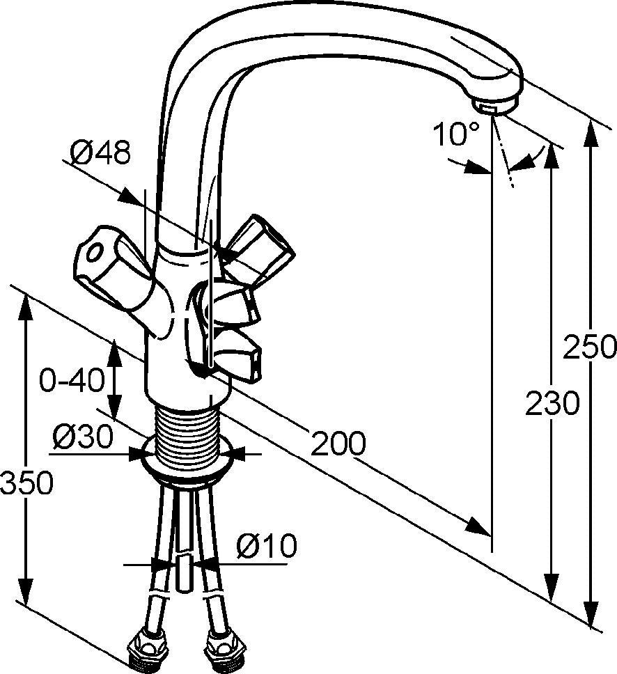 KLUDI STANDARD Spültisch-Multi-Armatur DN 15, 200 mm Auslauf, 2 Multianschlüsse, Chrom