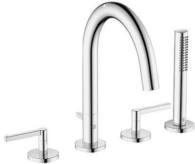 KLUDI NOVA FONTE 4-Loch Wannenarmatur PURISTIC Chrom – herausziehbare Brause & Keramik-Oberteile