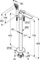 KLUDI BALANCE Stand-Wannenfüll- und Brause-Einhandmischer weiß/chrom – freistehend für Badewannen
