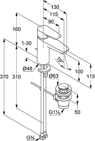 KLUDI PURE & SOLID Waschtisch-Einhandmischer 100 mit Metall-Ablaufgarnitur, chrom