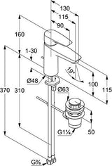 KLUDI PURE & SOLID Waschtisch-Einhandmischer 100 DN 15 mit Metallablaufgarnitur, chrom
