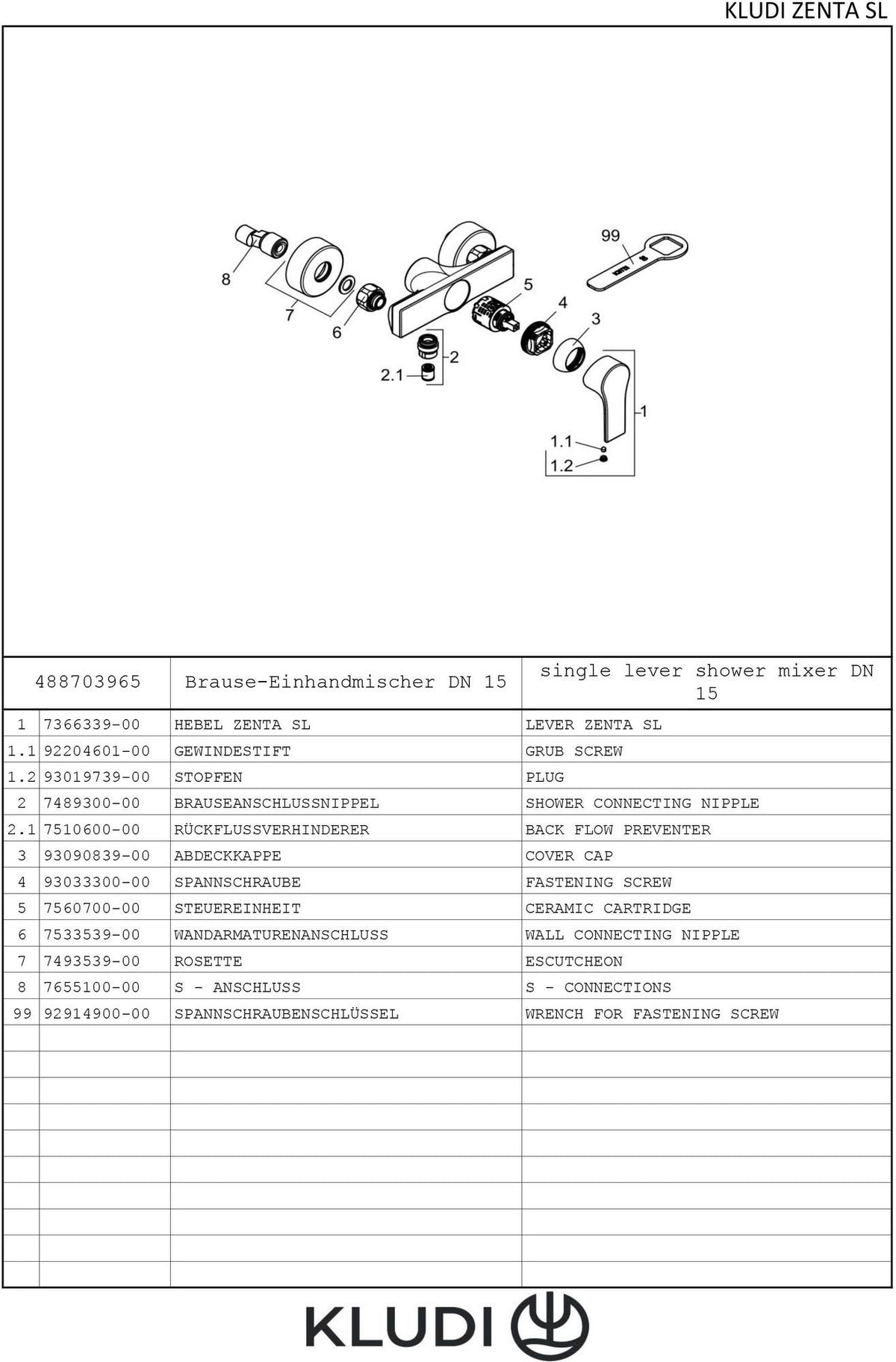 KLUDI ZENTA SL Brause-Einhandmischer DN 15 – Chrom, Wandmontage, Temperaturbegrenzung