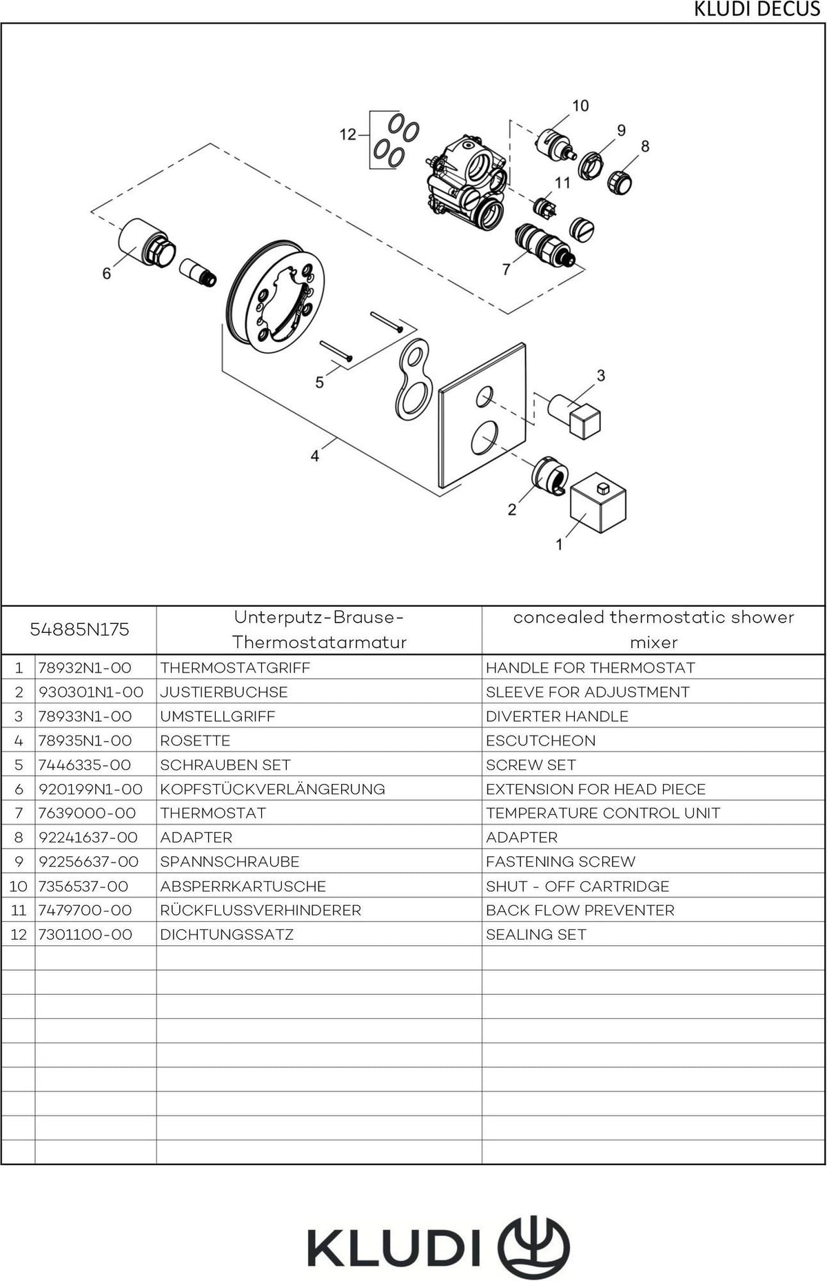 KLUDI DECUS Unterputz-Brause-Thermostat Feinbau-Set mit Funktionseinheit Chrom