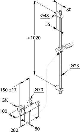 KLUDI LOGO SHOWER D DN 15 Thermostat-Brausearmatur mit Brausestange und Handbrause, chrom