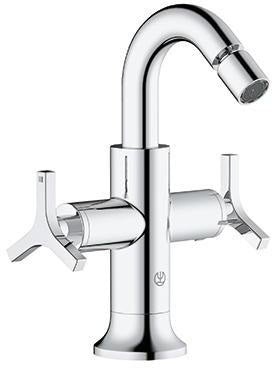 KLUDI NOVA FONTE Bidetarmatur DECO Chrom – 2-Griff, 1-Loch, mit Ablaufgarnitur