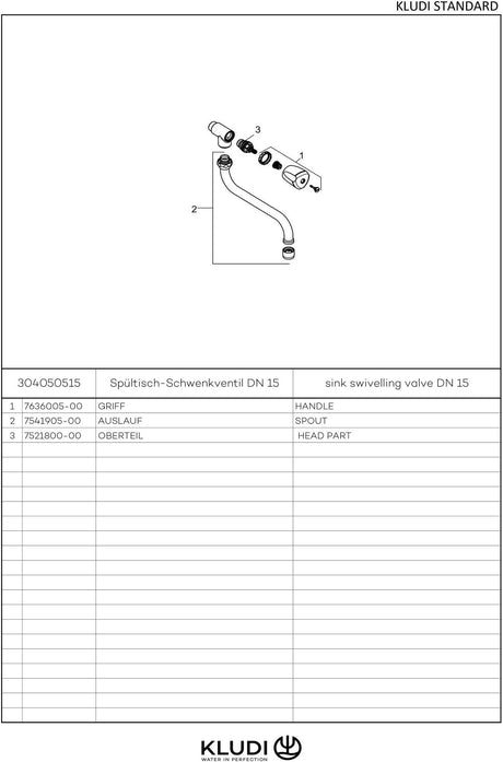 KLUDI STANDARD Spültisch-Schwenkventil DN 15, 230 mm Auslauf, Terralux Griff, verchromt