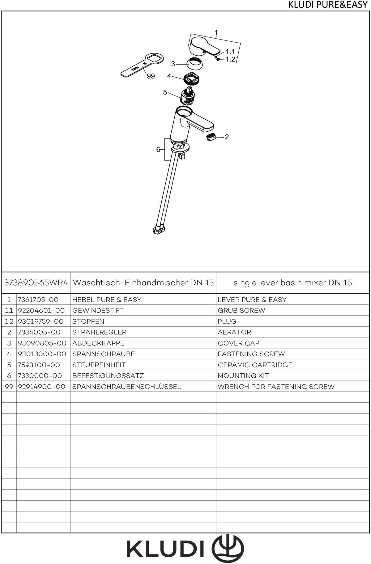 KLUDI PURE & EASY Waschtisch-Einhandhebelmischer 70 SmartStart chrom – mit Kaltstart-Funktion