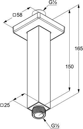KLUDI A-QA Deckenauslass 150 mm eckig Chrom – Brausearm für Kopfbrausen mit Rosette