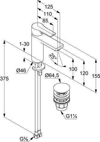KLUDI ZENTA SL Waschtisch-Einhandhebelmischer mit Push-Open-Ablaufventil, chrom