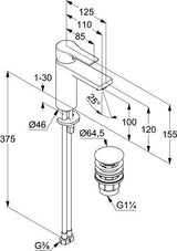 KLUDI ZENTA SL Waschtisch-Einhandhebelmischer mit Push-Open-Ablaufventil, chrom