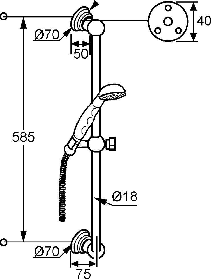 KLUDI 1926 Duschgarnitur Wandstange 600 mm chrom – Handbrause, Schlauch, verdeckte Befestigung