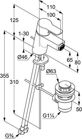 KLUDI PURE & EASY Bidet-Einhandhebelmischer weiß/chrom mit Metall-Ablaufgarnitur