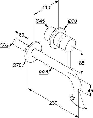 KLUDI BOZZ Waschtisch-Einhandmischer Unterputz 2-Loch chrom Ausladung 230 mm