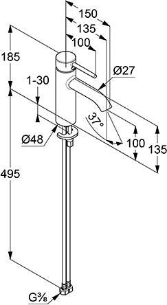 KLUDI BOZZ Waschtisch-Einhandhebelmischer 100 mm chrom ohne Ablaufgarnitur – verchromt, mit Temperaturbegrenzung