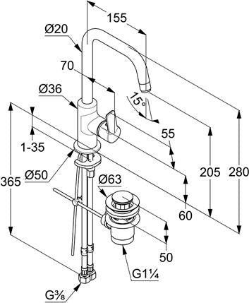 KLUDI PURE & EASY Waschtisch-Einhandmischer mit Metall-Ablaufgarnitur, chrom