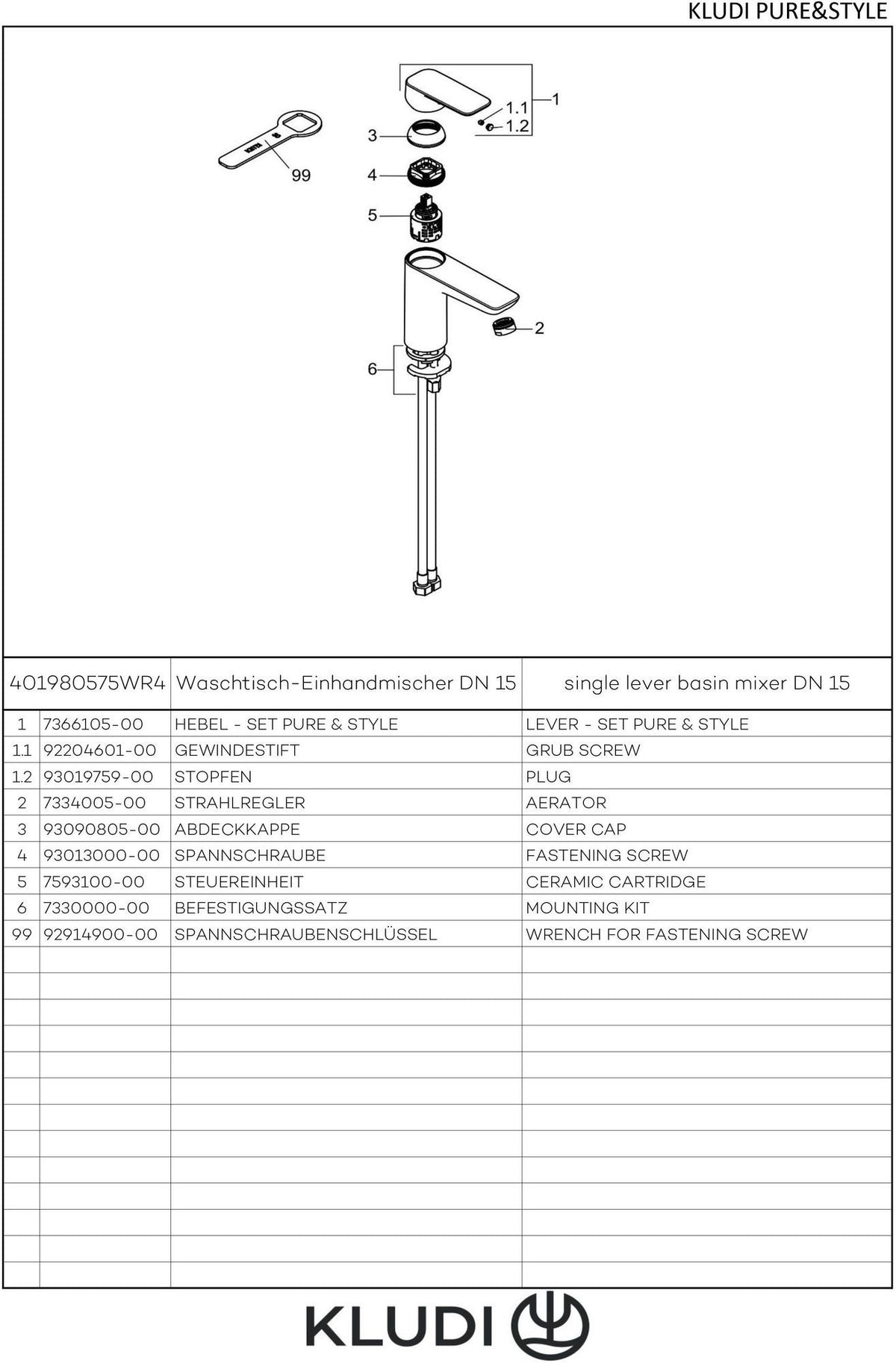 KLUDI PURE&STYLE SmartStart Waschtisch-Einhandmischer 100 DN 15, chrom – mit Kaltstart-Funktion