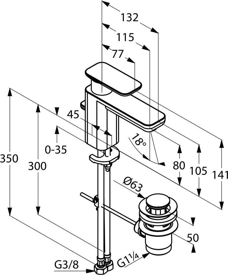 KLUDI E2 Waschtisch-Einhandmischer DN 15 – verchromter Einhandhebelmischer mit 115 mm Ausladung