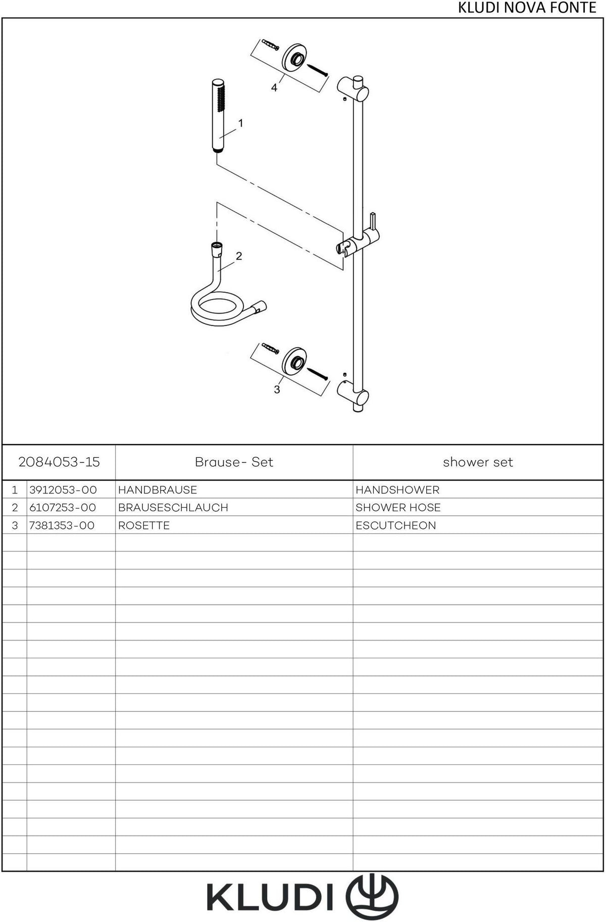 KLUDI NOVA FONTE Puristic Brause-Set 1S 900 mm chrom – Handbrause, Brausestange, Schlauch