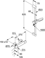 KLUDI LOGO Shower-Duo 1S Wandstange 600 mm chrom – Thermostat-Brausearmatur mit Verbrühschutz